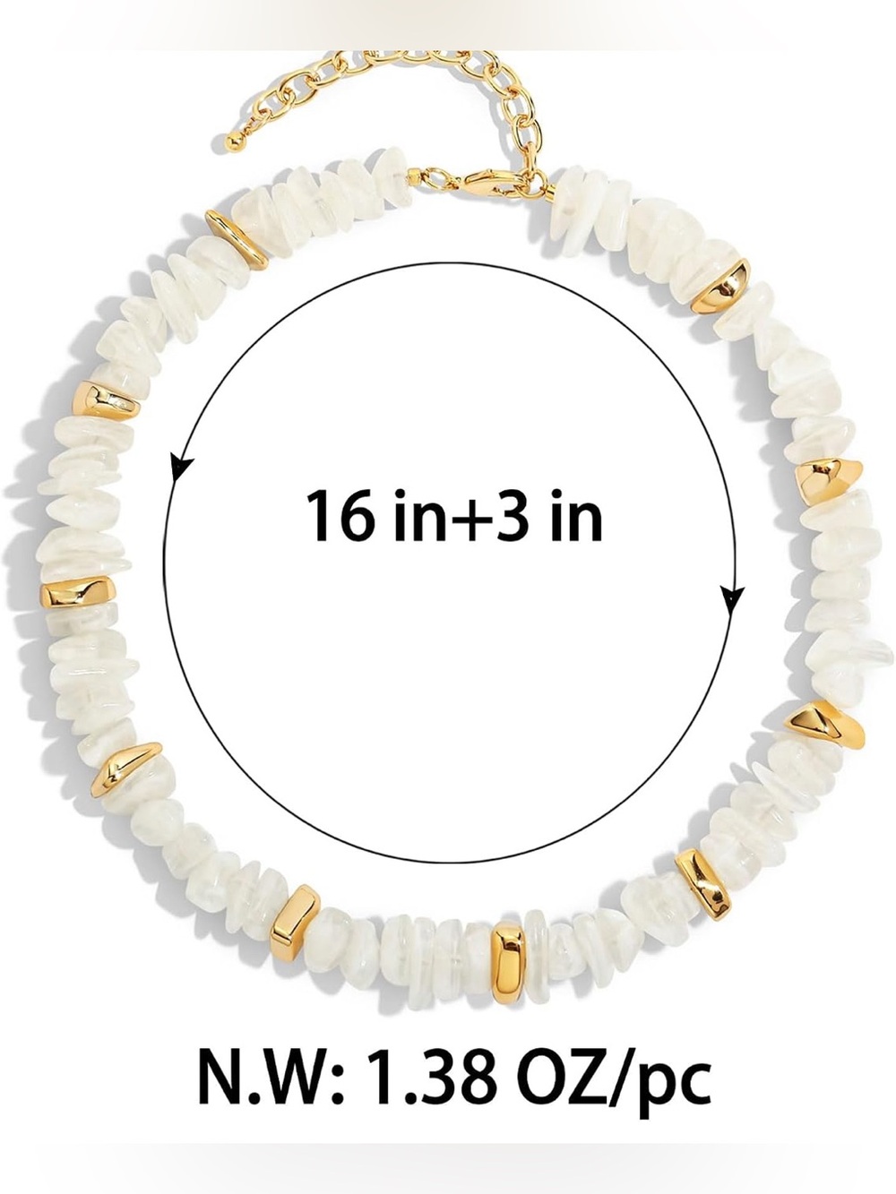 White Chip Beaded Necklace with Gold Accents - Picture 4 of 6